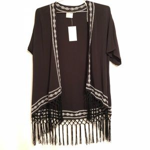 Boho black cardigan with white embroidered arrows